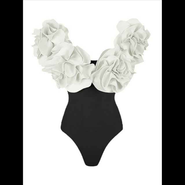 Traje de Baño de una Pieza para Mujer, Falda Cruzada, Pareo, Bikini con Estampado Floral Retro. y Negro L