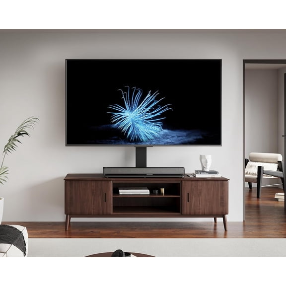 Universal TV Stand with Swivel Mount for 50-85 inch Flat Screens - Height Adjustable Tempered Glass Base Holds up to 143 lbs