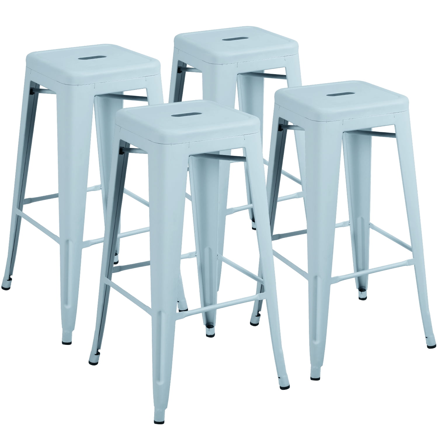 Furmax 30 Inches Metal Bar Stools High Backless Stools Indoor-Outdoor Stackable Stools Set of 4 Distressed White 