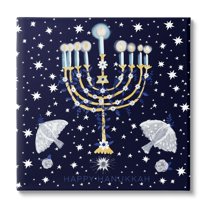 Stupell Industries Happy Hanukkah Starry Menorah Holiday Painting Gallery Wrapped Canvas Print Wall Art