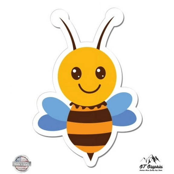 Cute Happy Bee - 3" Vinyl Sticker - For Car Laptop I-Pad Phone Helmet Hard Hat - Waterproof Decal