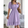 thumbnail image 4 of Summer Dresses For Women Women'S Casual A-Line Square Neck Puff Sleeve Dress Hem High Waist Midi Fitted Dress Holiday Dress, 4 of 5