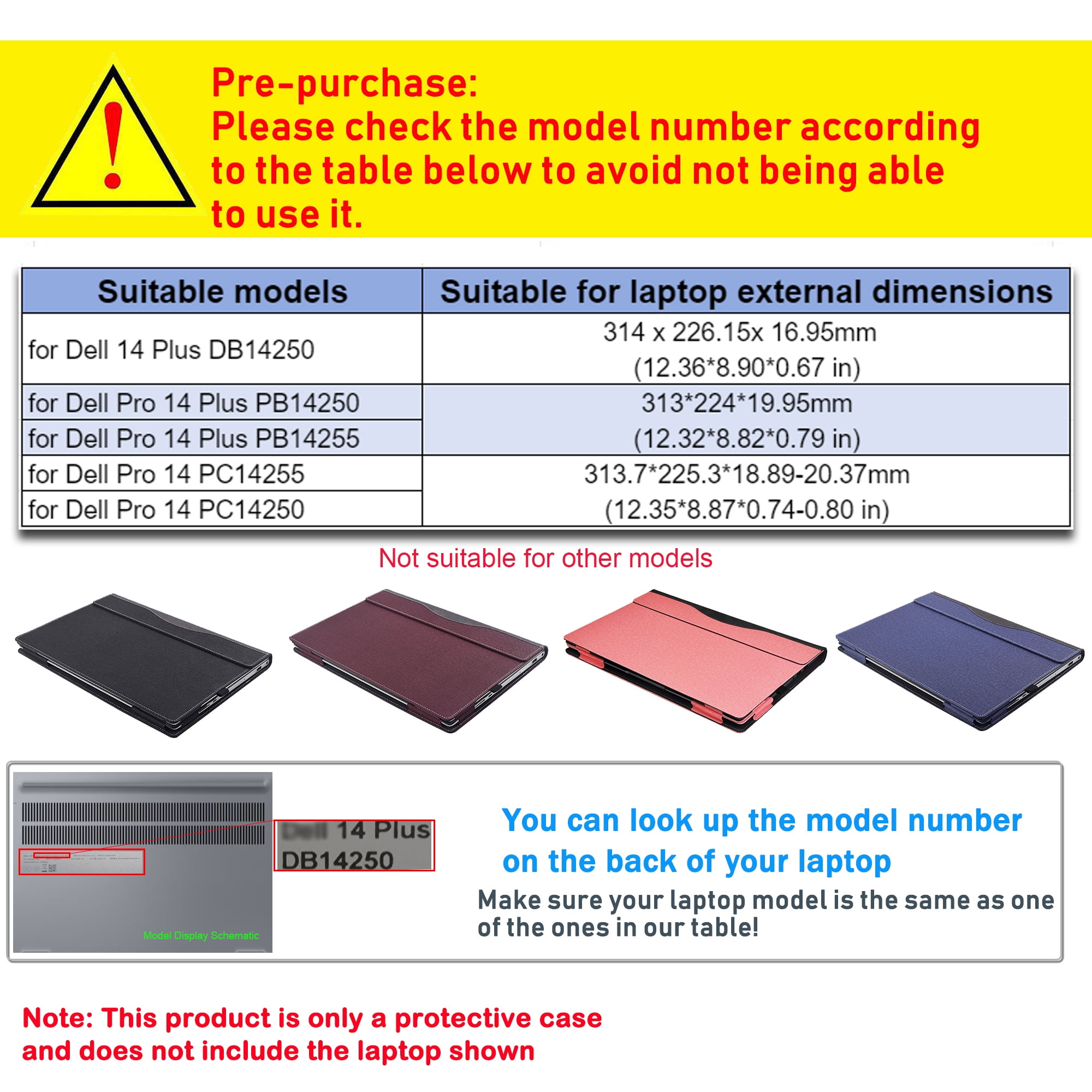 Laptop Case Cover for Dell 14 Plus DB14250 & Pro 14 PC14255/PC14250 & Pro14 Plus PB14250 /PB14255 Sleeve,PU leather Protective Shell Notebook PC Bag accessories