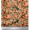 thumbnail image 1 of Soimoi Cotton Cambric Fabric Bird & Leaf Bird Print Fabric by the Yard 42 Inch Wide, 1 of 1