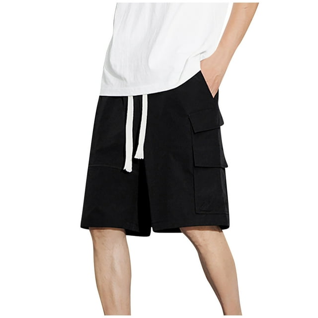 AherBiu Plus Size Cargo Shorts for Men Drawstring Lightweight Loose Fitted Casual Shorts with Multi Pockets