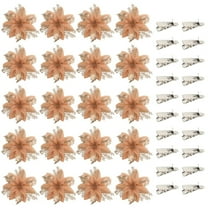 20PCS Poinsettia Flower Artificial Poinsettia with Clips Christmas Decor Glitter Poinsettia Christmas Ornaments Christmas Tree Flower Decorations DIY Xmas Wreath Holiday Party Decor