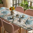 thumbnail image 3 of Teal Blue Tulips Table Cloths for 8 Foot Rectangle Tables, Spring Floral Barn Doors Vintage Wood Beige Patio Waterproof Elastic Fitted Tablecloths, Washable Rectangular Table Cover for Camping, 3 of 8