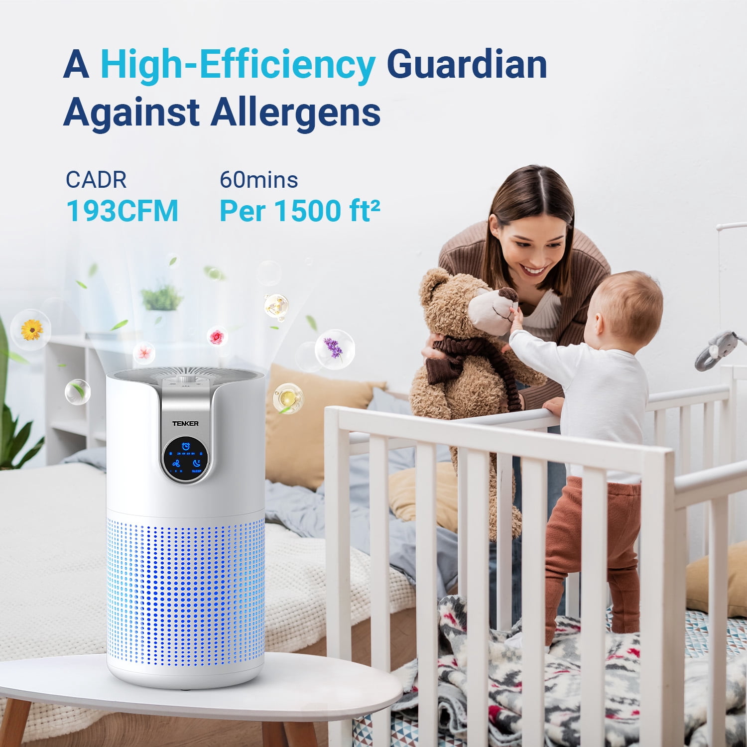 TENKER Air Purifiers for Home Large Room Up to 1500ft² with Aromatherapy, HEPA Air Purifier Air Filter Cleaner 15dB, White