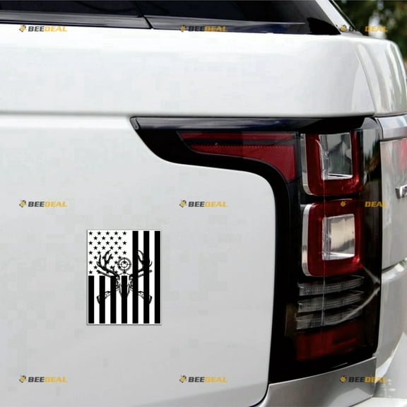 American Flag Vertical Deer Head Hunting Crossed Rifle Gun Car Magnet Sticker Magnetic Decal - 2 Pack Reflective 4" 5" - for Truck Door Fridge Reusable Waterproof