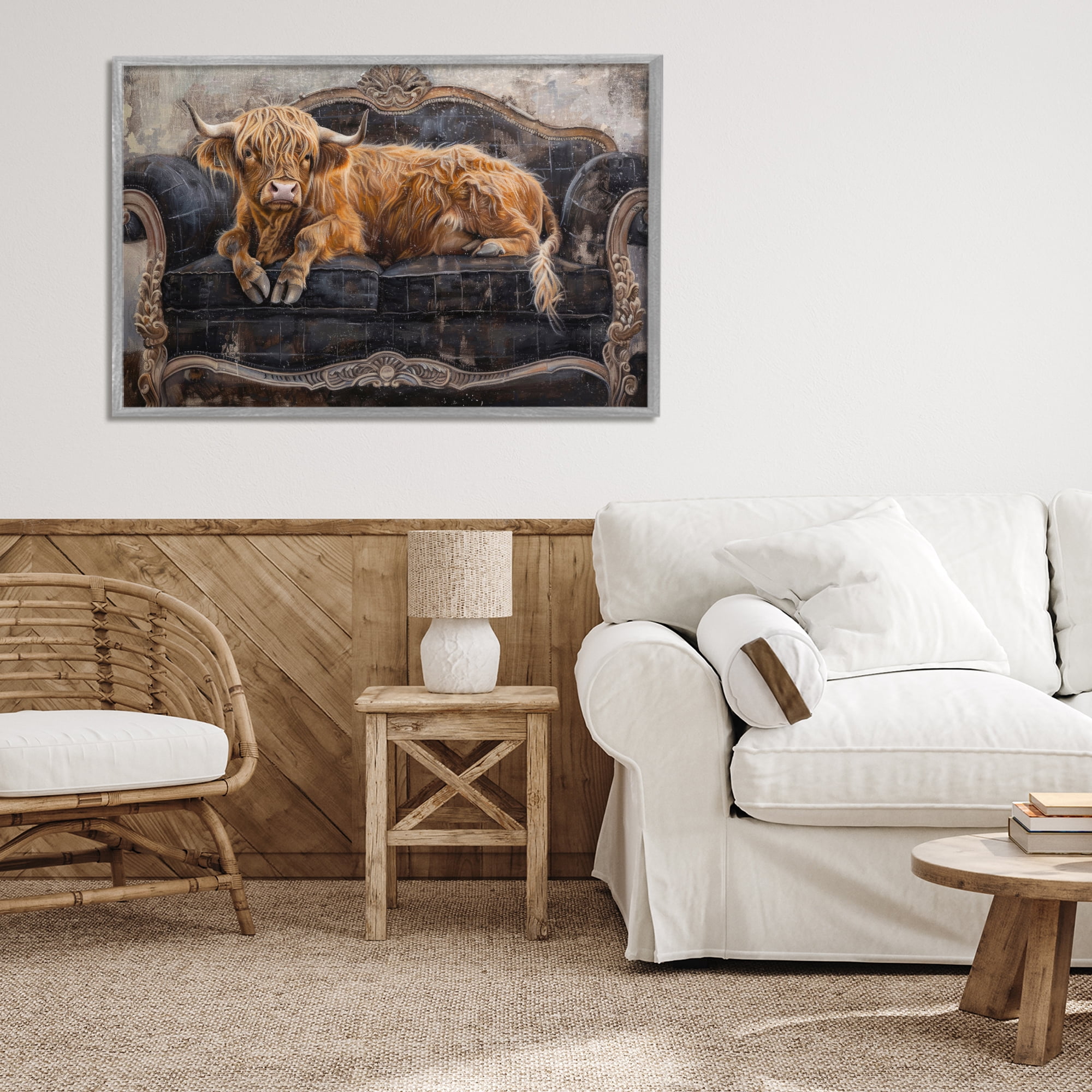 Stupell Industries Cozy Couch Highland Cow Gray Framed Giclee Art, design by Tina LeCour