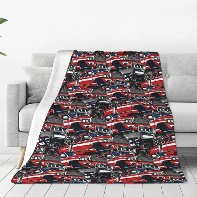 KLL Couverture en Polaire Motif Voitures Rouges et Bleues, Couvertures en Polaire pour Canapé et Lit Utilisation Toutes Saisons-60"x50 Pouces