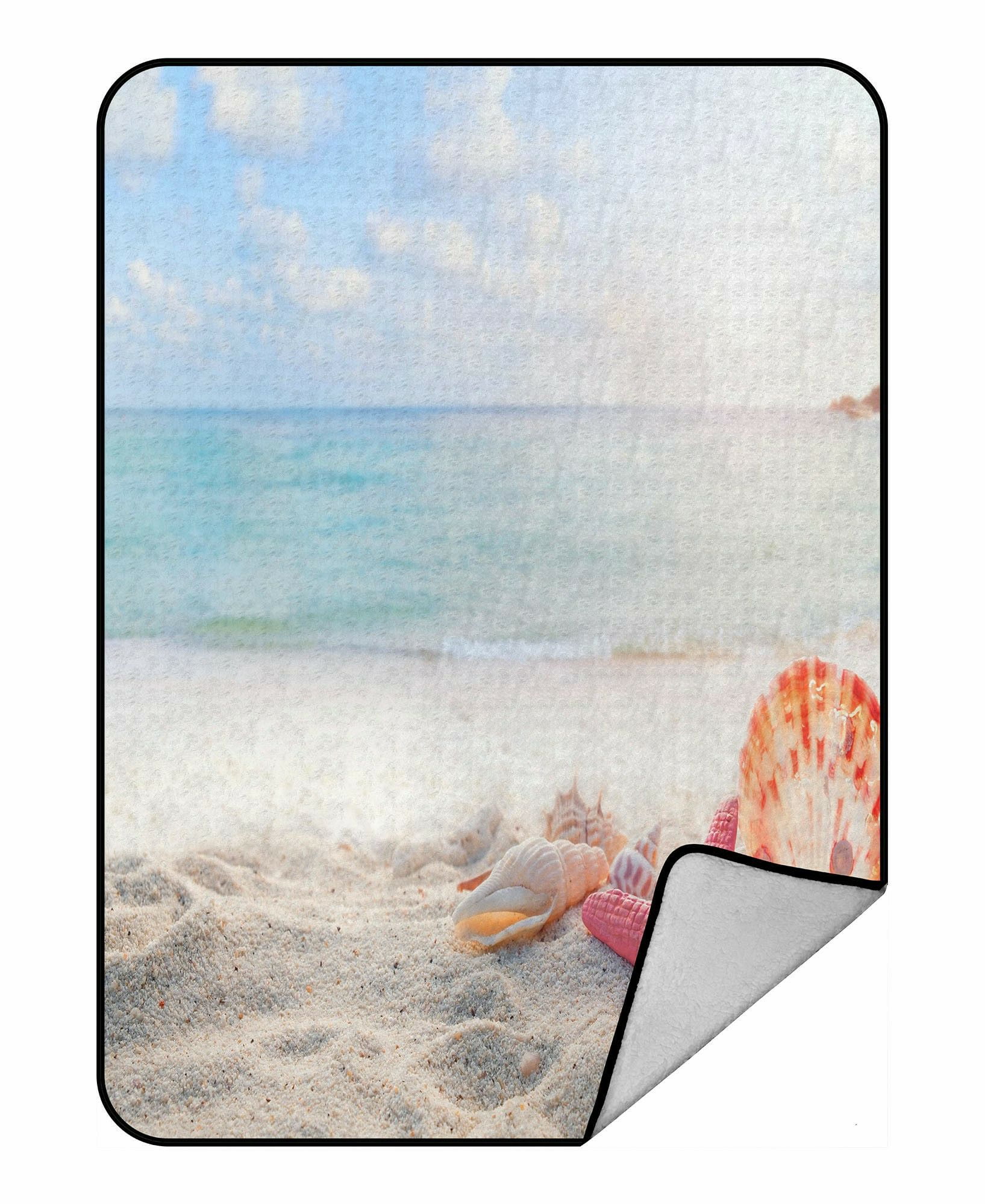 ECZJNT summertime tropical beach starfish shells coral on sandbar blur