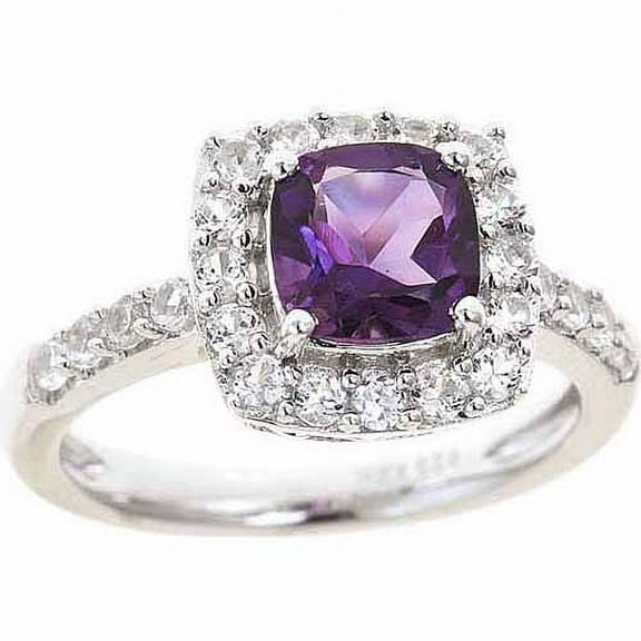 Amethyst and Created White Sapphire Sterling Silver Ring, Size 7