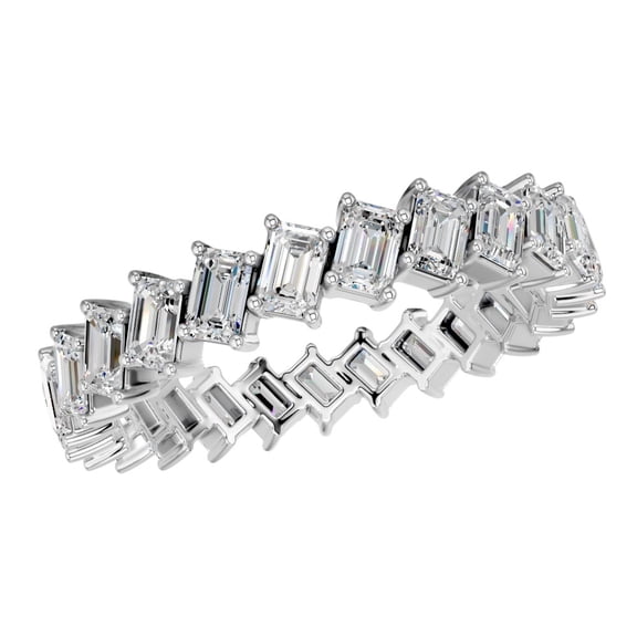 KEEVA JEWELS 2.50 Ct Emerald Cut Moissanite Eternity Wedding Band for Women, White Gold Plated 925 Sterling Silver, Full Eternity Ring Size 10