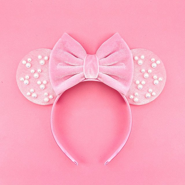 Diadema de Mickey Mouse para niña y mujer, bandanas de algodón suave con lazo, perlas blancas de Disney, accesorios para el cabello de Minnie para Festival
