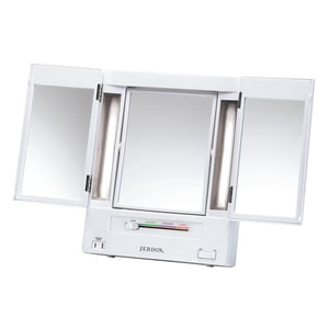 Jerdon Tri-Fold Makeup Mirror with Lights, White