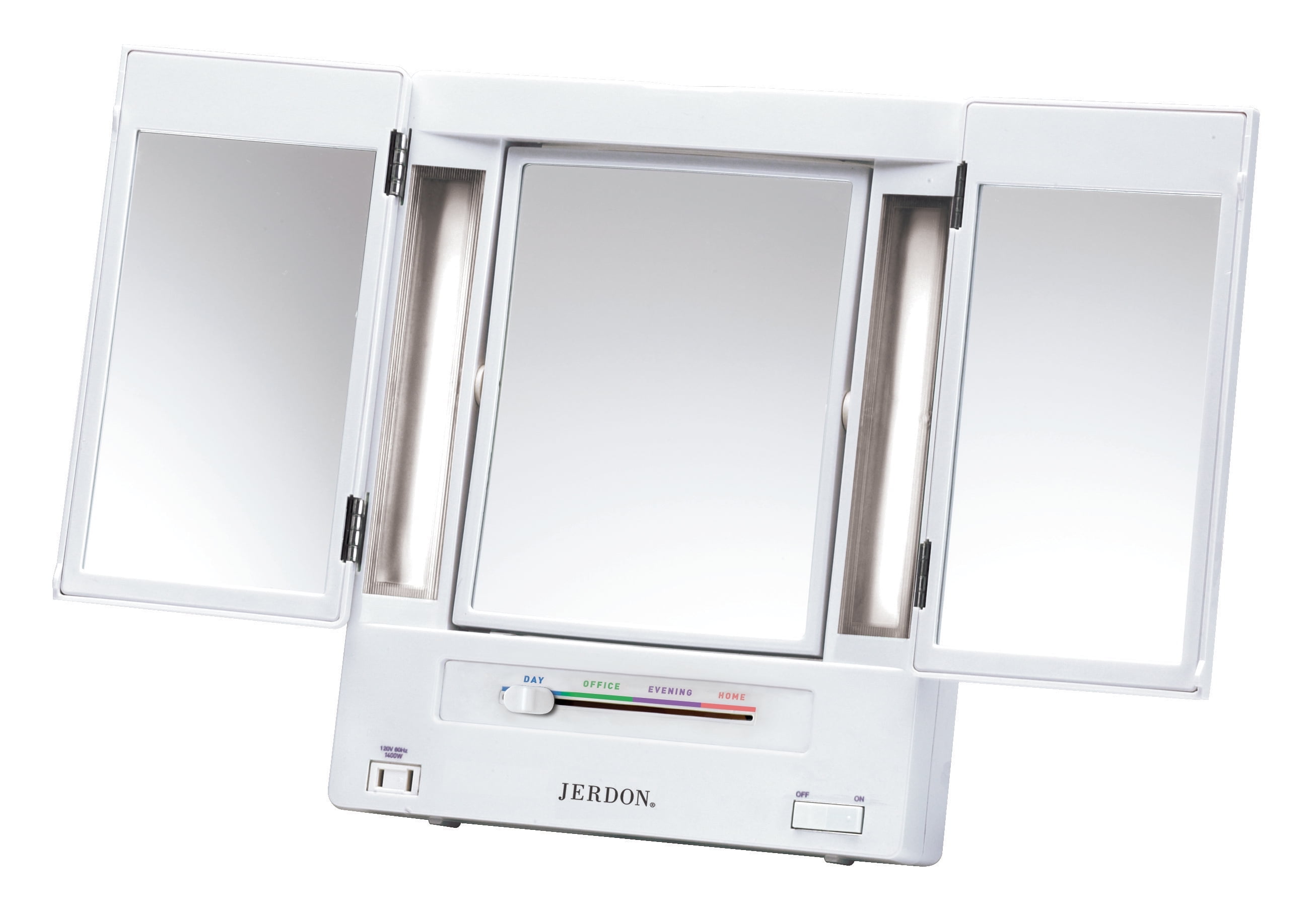 Jerdon Tri-Fold Makeup Mirror with Lights, White photo 1