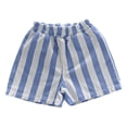 thumbnail image 4 of Rggeeun Boys Toddler Cute Striped Shorts Cotton Linen Side Pockets Elastic Waist Wide Leg Soft Breath For Summer Party Versatile Bottoms,Blue,9-12 Months, 4 of 4