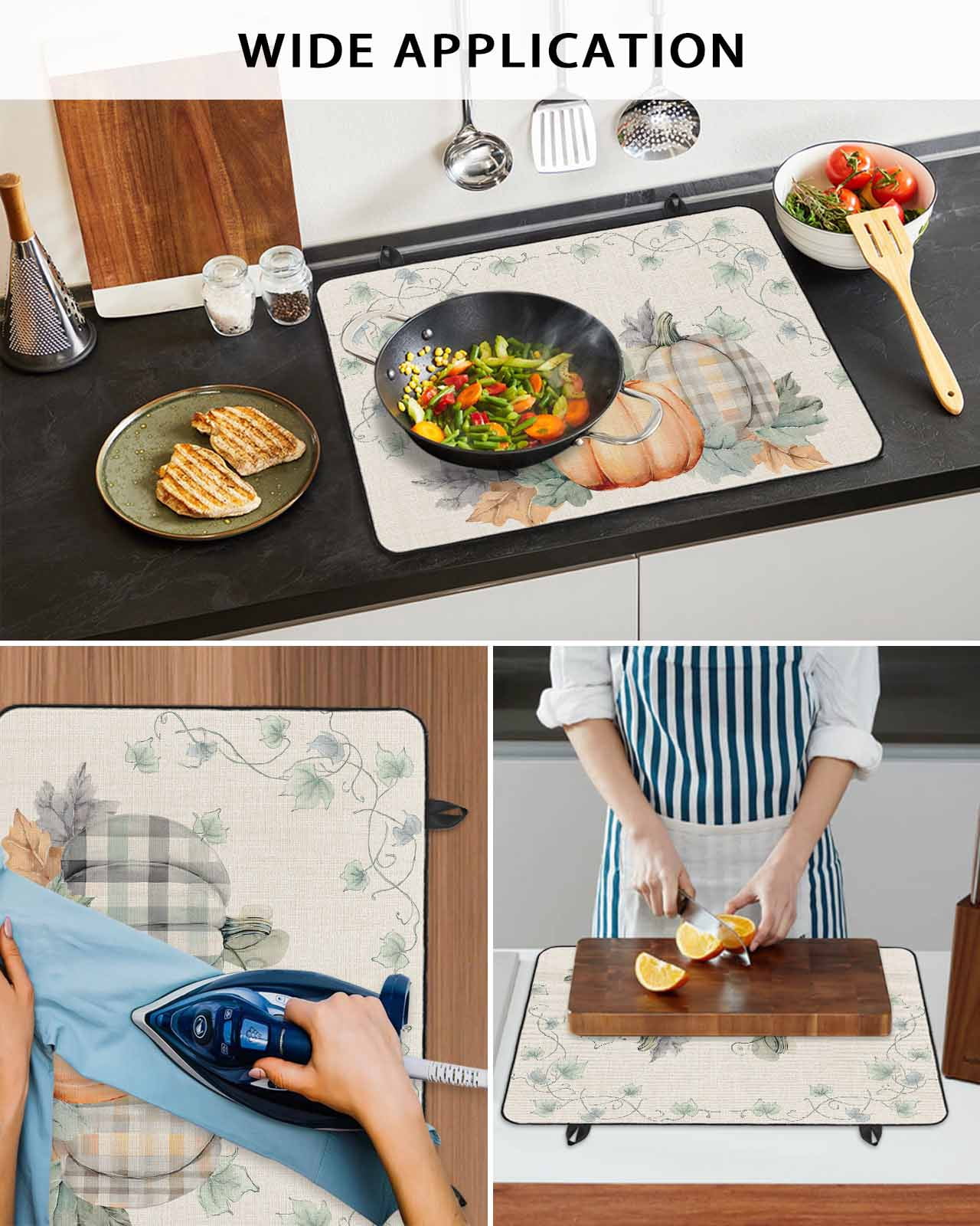 Large Induction Cooktop Protector Mat Fall Pumpkins Stove Top Covers for Electric Stove, Thanksgiving Vintage Maple Leaf Plant Decorative Stove Burner Cover Mats, Glass Top Stove Cover