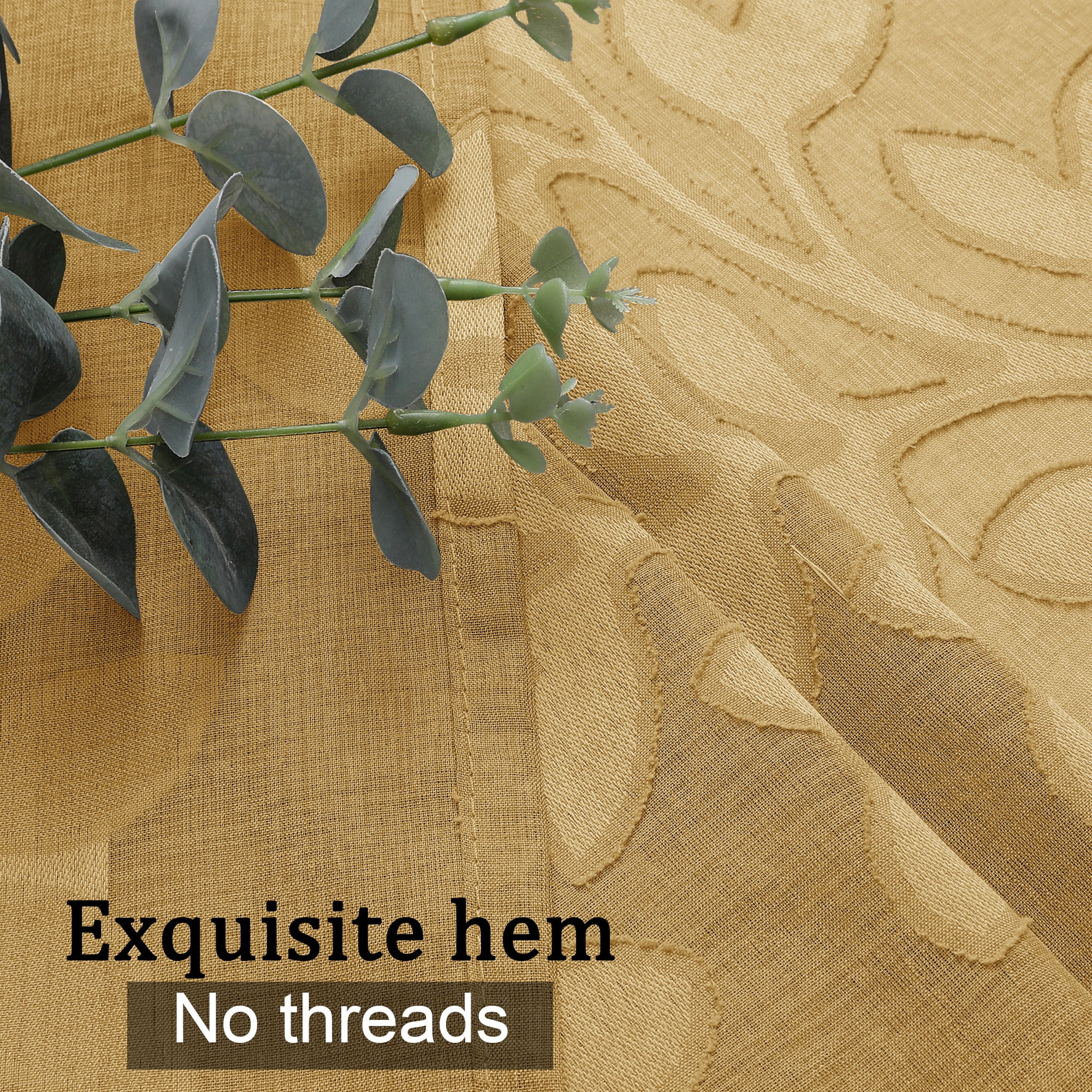 OVZME Darla Short Gold Sheer Curtains 36 Inch Length 2 Panels, Light Filtering Soft Small Window Curtains with Rod Pocket, Textured Farmhouse Curtains for Bedroom Living Room, Each 42Wx36L Inch