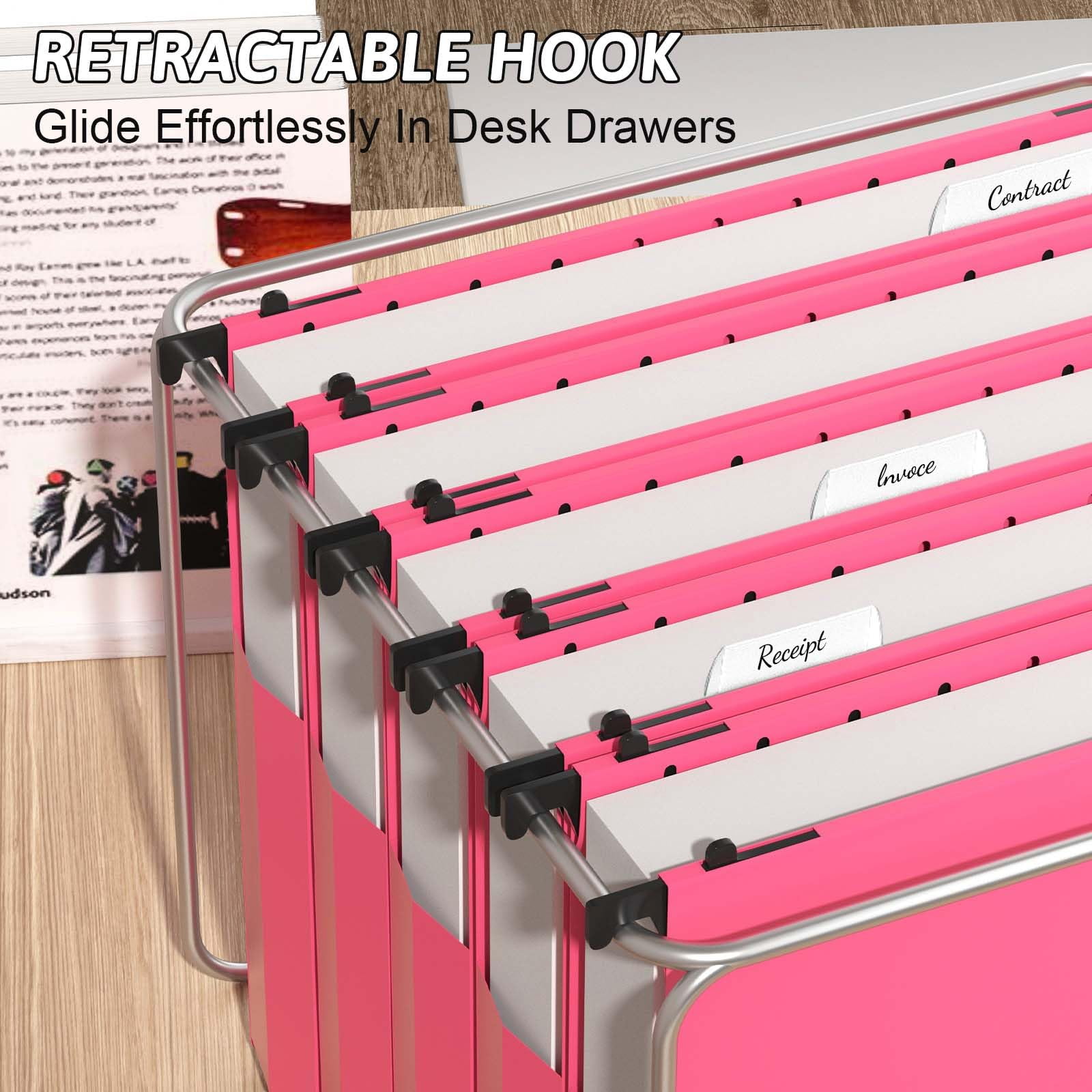 Plastic Hanging File Folders Expanding 12 Pack Extra Capacity Folder Letter Size 2 Inch Expansion Heavy Duty Adjustable Tabs Pink Designed For Bulky Files