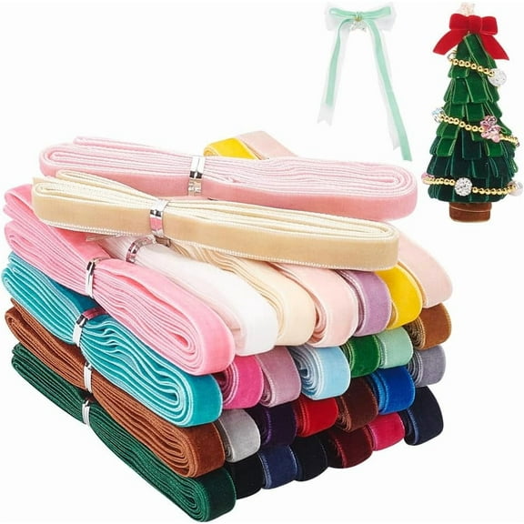 60 Yards Single Face Velvet Ribbon Sets 30 Colors Satin Ribbon 0.59 Inch Wide Polyester Velvet Ribbon Chocker Ribbon for Wedding Gift Wrapping Hair Bows Home Decoration Colorful DIY