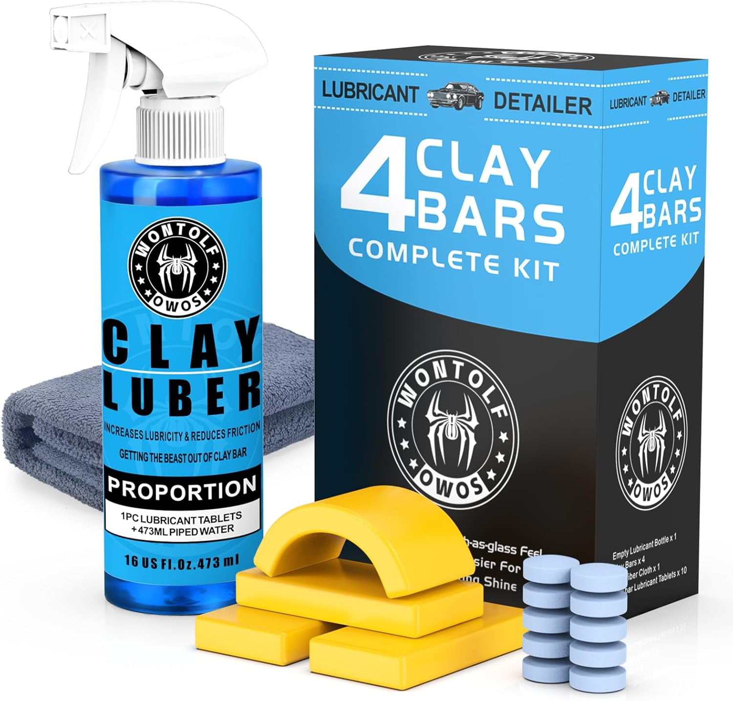 Car Clay Bars Auto Detailing and Clay Luber Synthetic Lubricant Kit, 4 Clay  Bars, Clay bar Lubricant Tablets 10 Pack(1pc=16 fl oz), Spray Bottle and  Microfiber Towel for Car Detailing Cleaning -