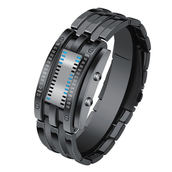 Brynna Men LED Digital Watch Binary Watch, Mens Binary Watch LED Digital Blue Backlight for Outdoor Sports Black Large Size