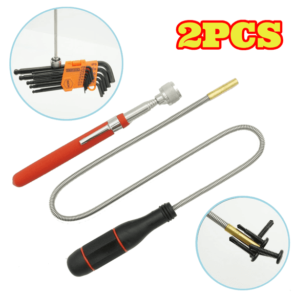 2pcs Magnetic Pickup Tools, Flexible and Telescoping Strong Magnet Pickup Tools for Hard to Reach Keys, Bolts, Nuts and Screws
