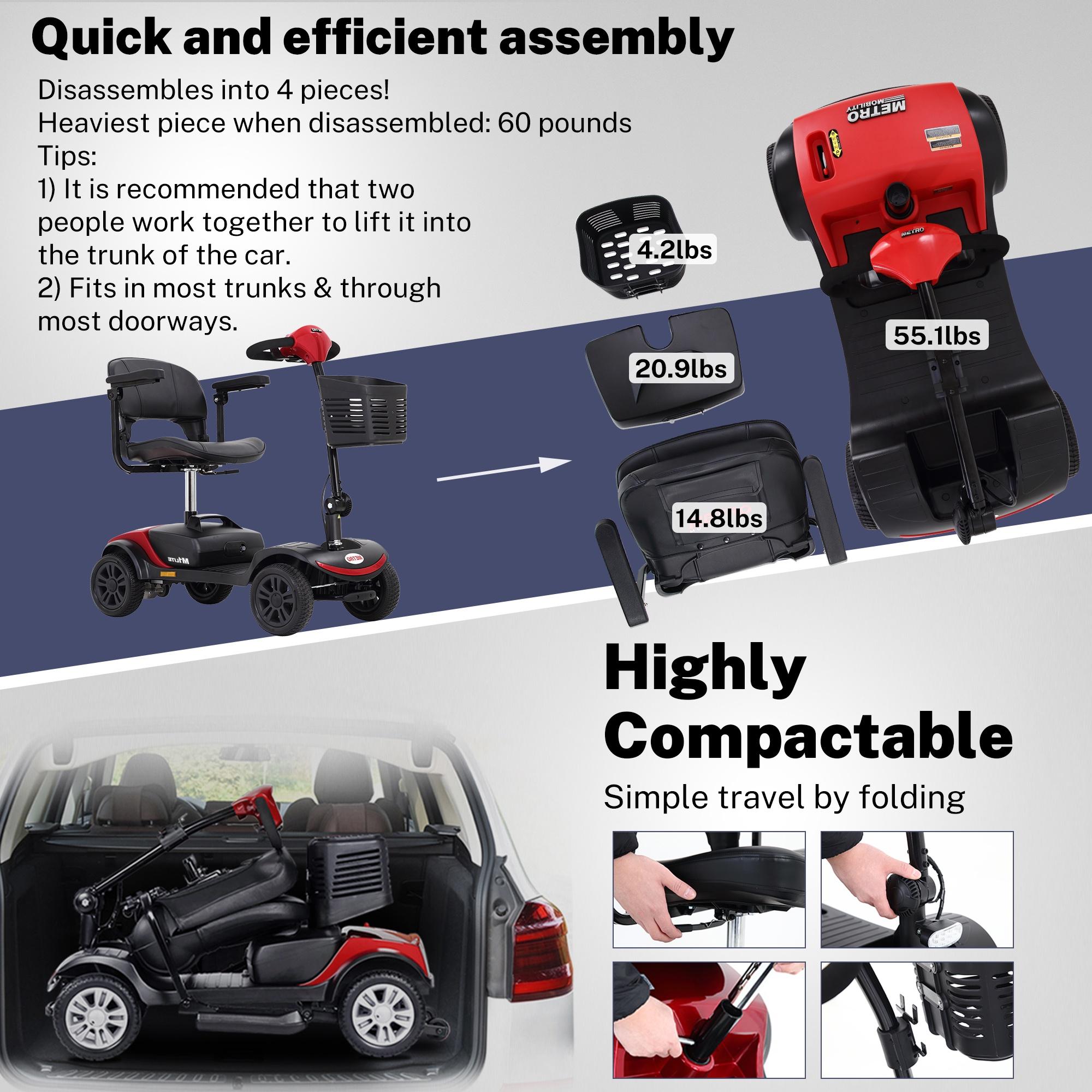 Segmart 4 Wheels Mobility Scooters for Seniors Best Gift,Foldable Wheelchair Device for Adults,Heavy Duty Medical Scooter Up to 20 Miles & 330lb Capacity, Red