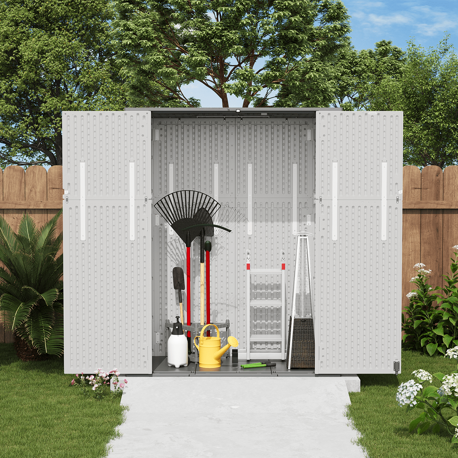 LazySunsets Waterproof Resin Gardening Supplies Storage Shed, 5.8 ft x 4.7 ft x 2.2 ft, White