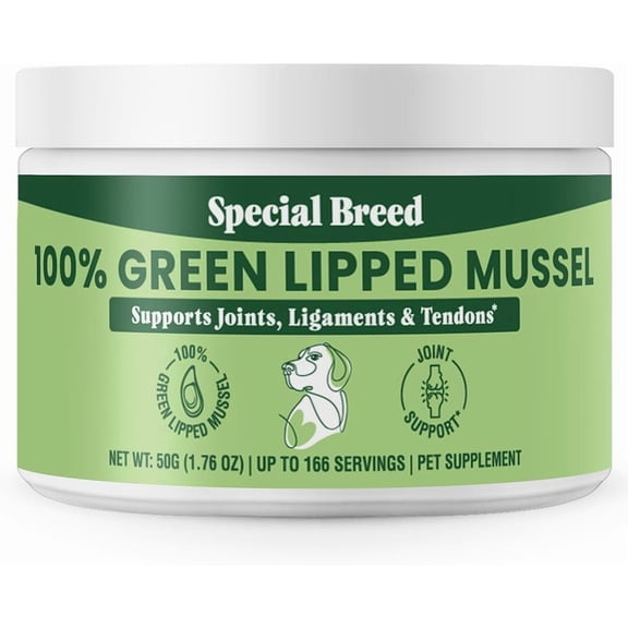 Green Lipped Mussel Powder for Dogs & Cats - 100% New Zealand Green Lipped Mussels - Natural Hip & Joint Supplement for Joints, Tendons, Ligaments, Muscles - 50 Grams - Up to 166 Servings