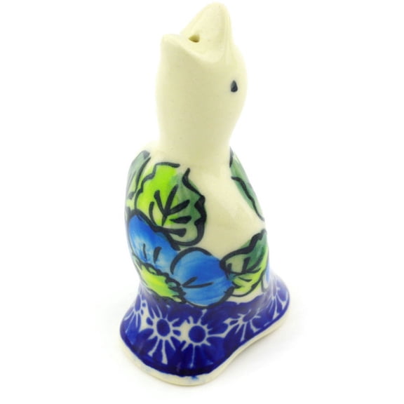 Polish Pottery 3-inch Pie Bird (Bold Blue Poppies Theme) Signature UNIKAT Hand Painted in Boleslawiec, Poland + Certificate of Authenticity