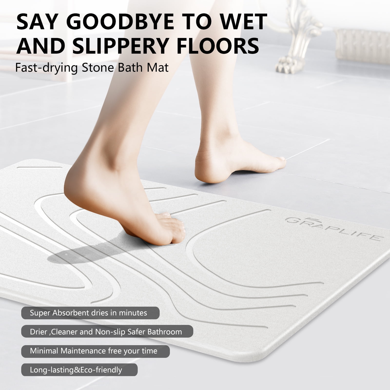 Bath Stone By Homlab, Diatomaceous Earth Super Absorbent Non-Slip Bath Mat,  Rag