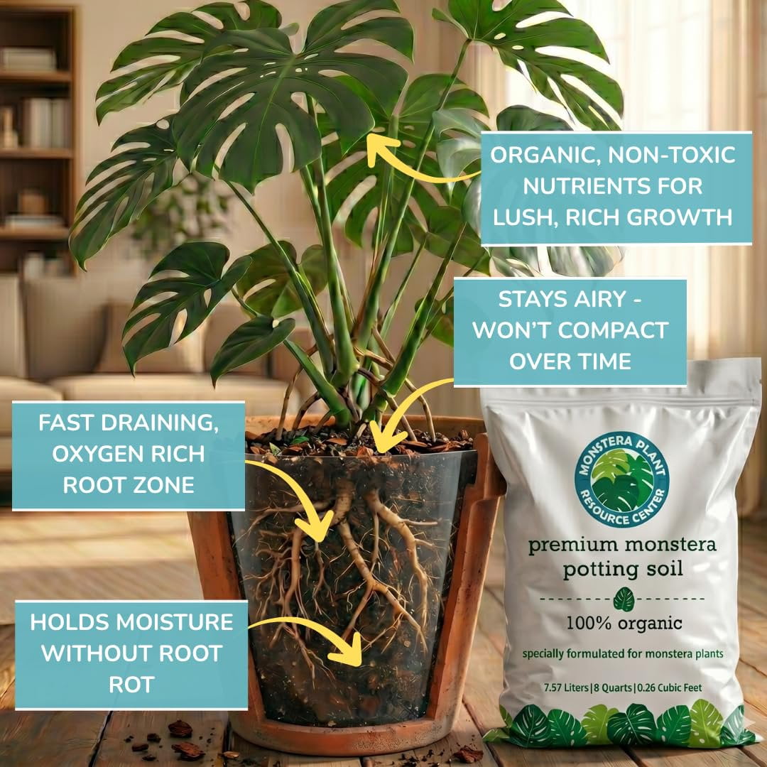 Premium Monstera Potting Soil  Quick Draining, Nutrient Rich Living Aroid Soil for Fast Growth & Healthy Root Aeration  Organic Aged Bark, Coco Coir, Perlite, Worm Castings Large Bag
