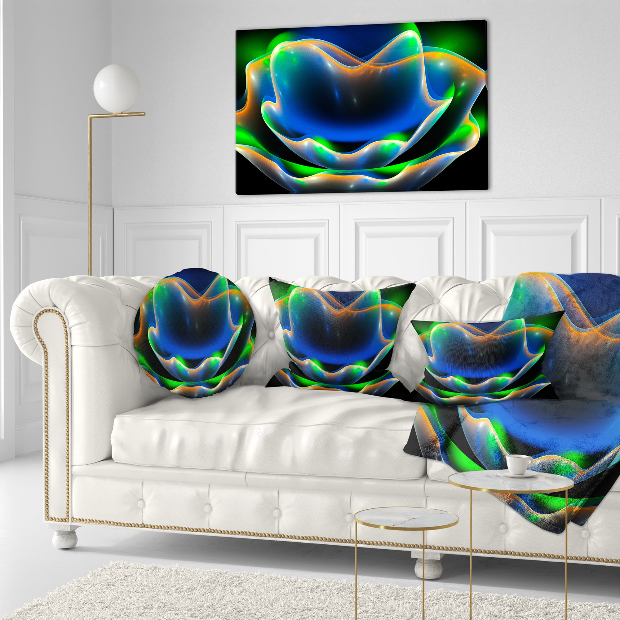 Designart Green Fractal Flower in Dark - Floral Throw Pillow - 12x20