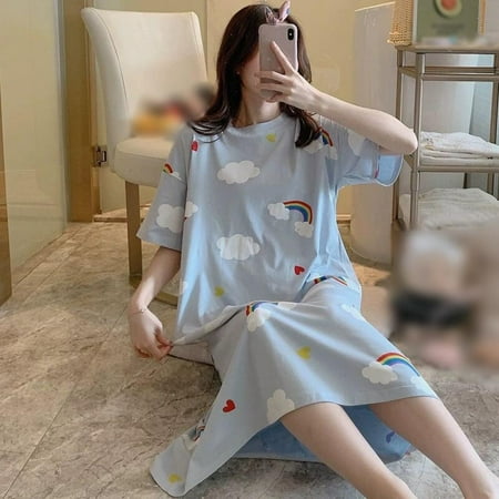 

Women s Cotton Nightgown Sleepwear Short Sleeves Shirt Casual Print Sleepdress Loose Fit Sleepwear Pajama Muti-Pattern Optional