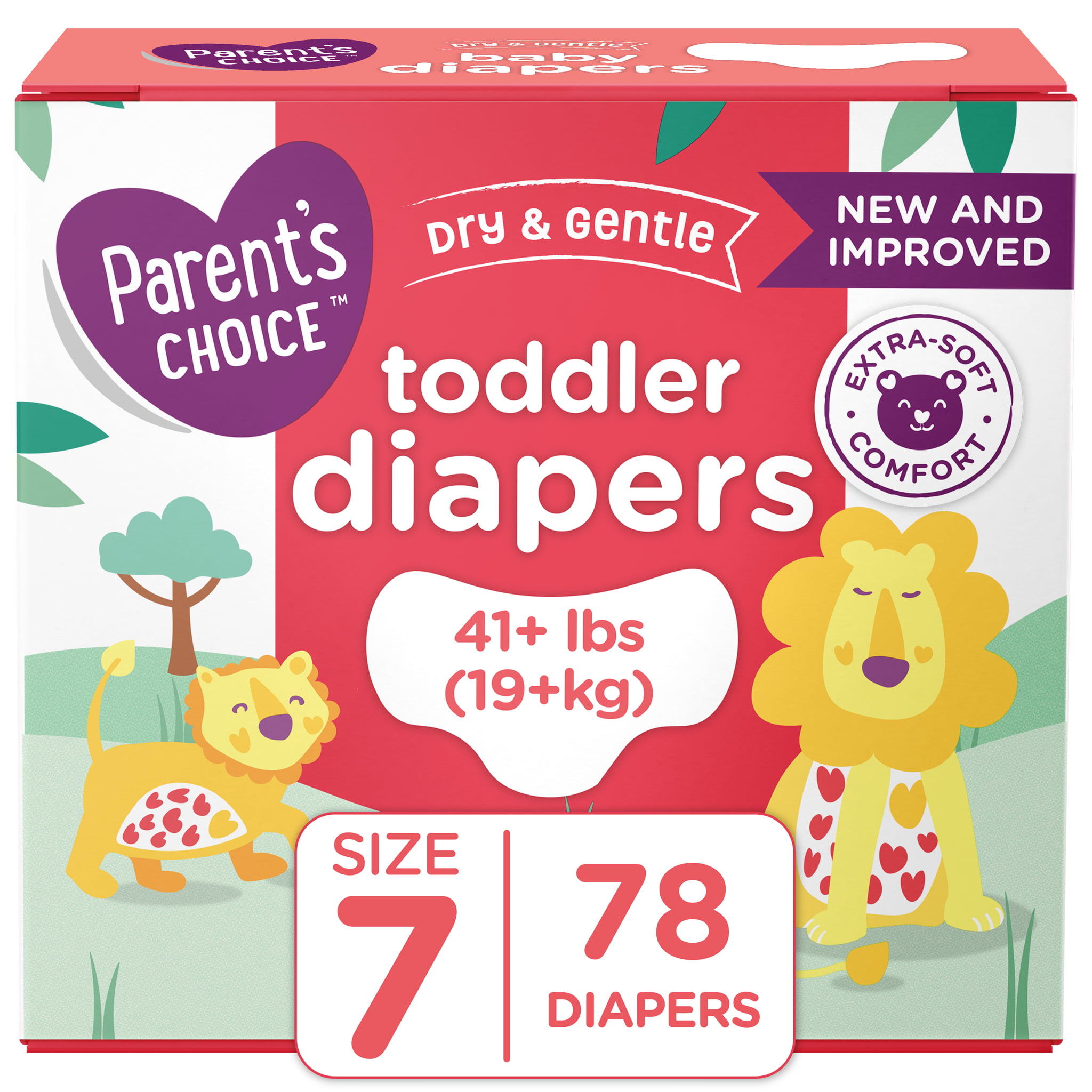 Parent's Choice Dry and Gentle Toddler Diapers, Size 7, 78 Count