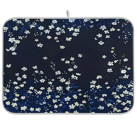 

Kitchen Drying Mat 18x24In Drying Dish Mat Dish Drying Mats Kitchen Countertop Multi-Function Drain Drying Mat Kitchen Table White Flowers and Blue Leaves