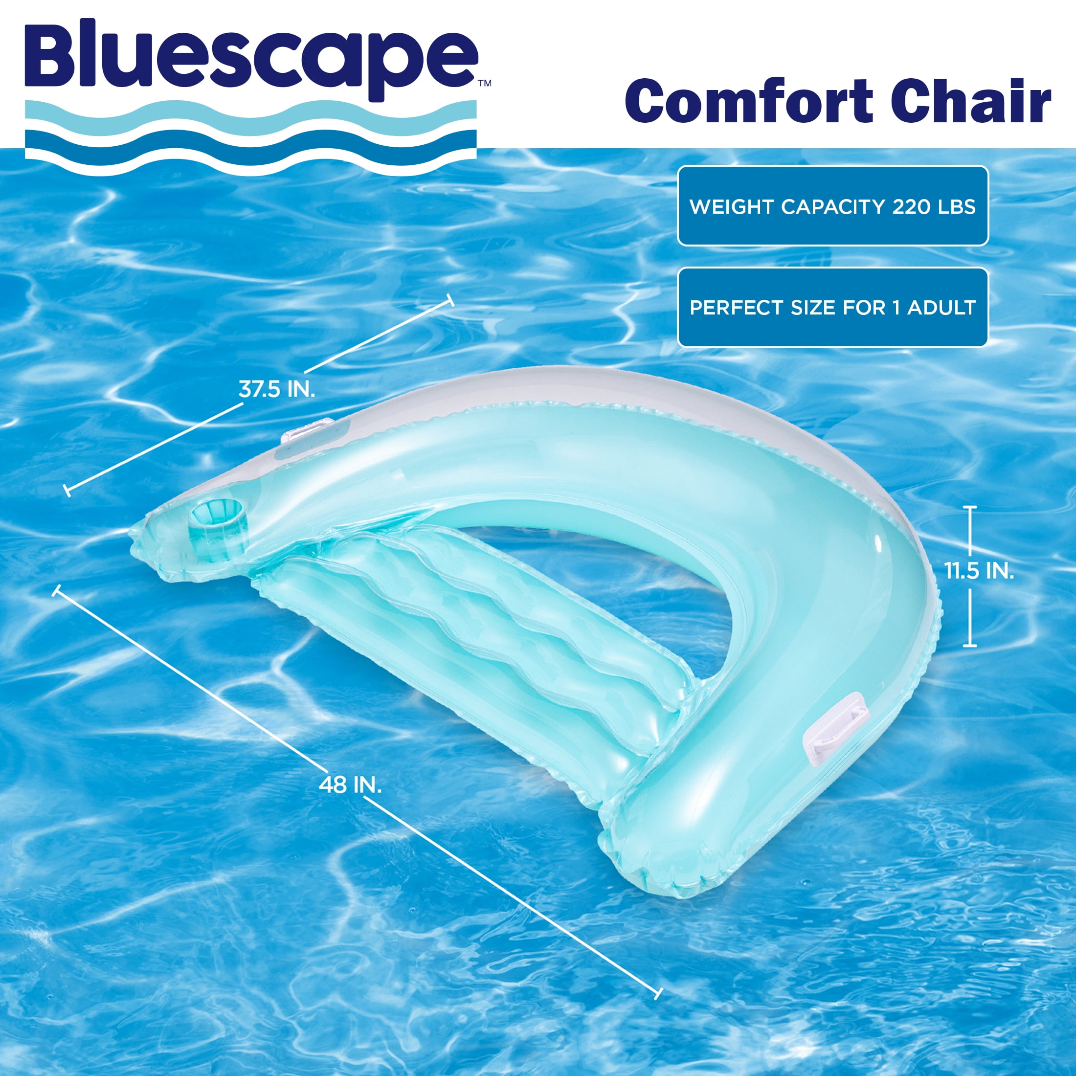 Bluescape Inflatable Comfort Chair Lounge Pool Float, Teal, Age 14 & up, Unisex