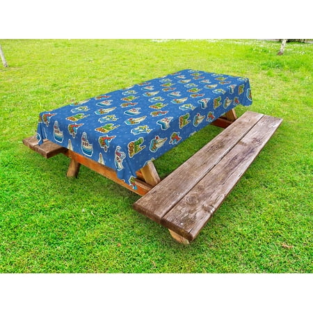 

Kids Outdoor Tablecloth Cute Toys Pattern Train Sail Boat Airplane Children Baby Playroom Art Design Decorative Washable Fabric Picnic Tablecloth 58 X 120 Inches Violet Blue Yellow by Ambesonne