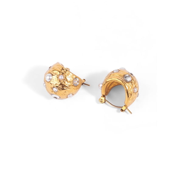 Half Ball Zircon Hoop Earrings