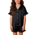 thumbnail image 4 of Cethrio Girls' Pajama Sets, Lapel Collar 3-piece Short Sleeve Casual Girls' Sleepwear Black Size 10-12, 4 of 8