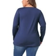 thumbnail image 4 of Unique Bargains Women's Plus Size Round Neck Long Sleeved T-Shirts Loose Tunic Blouses 1X Dark Blue, 4 of 6
