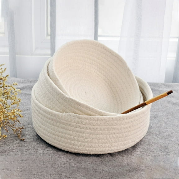 ELAYARD Set of 3 White Cotton Rope Woven Storage Baskets for Bathroom Organization