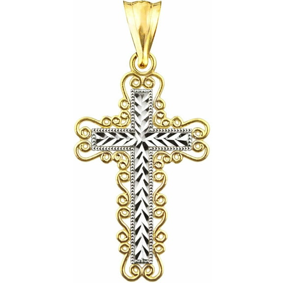 US GOLD 10kt Gold Diamond-Cut Cross Charm Pendant