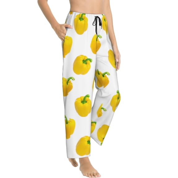 Pajama Pants Women - Bell Pepper Print yellow Soft Breathable Sleep & Lounge Pants for Women, Comfy Casual Pj Pants Bottoms with Pockets