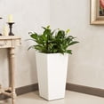 thumbnail image 1 of 22.5 Inch Tall Planter Set of 2 Large Rattan Flower Pot with 2 Trays & a Water Level Monitor & Wheels Outdoor and Indoor for Patio, Porch, Living Room, or Home Office, White, 1 of 9