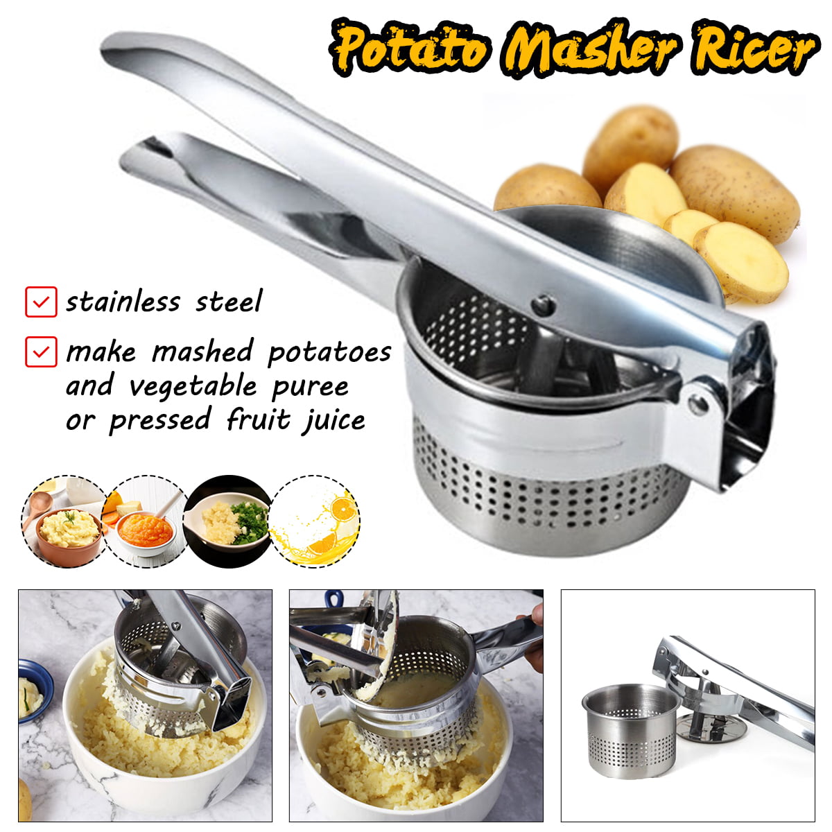 Potato Masher Stainless Steel Fruit Vegetable Ricer Press Maker Kitchen Tools 