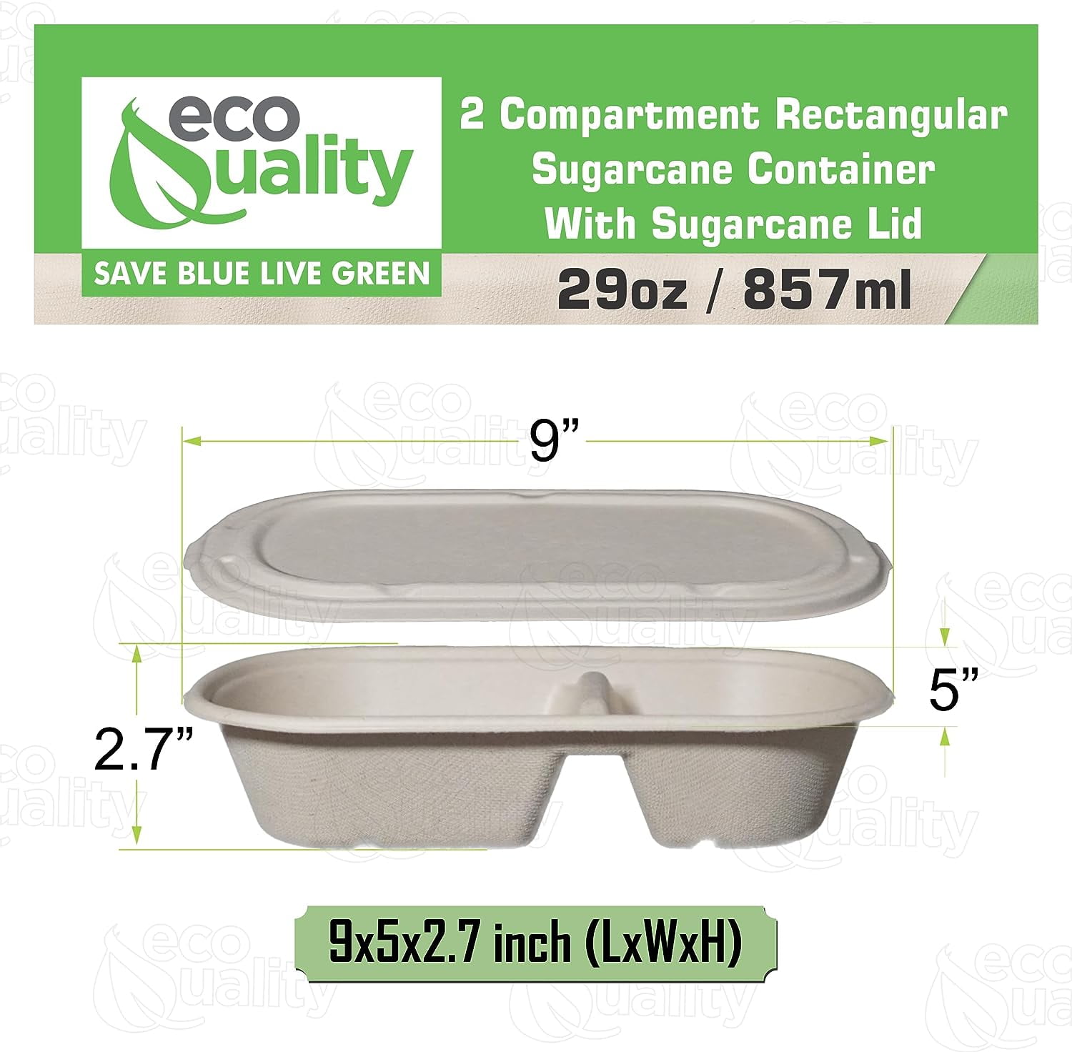29oz Disposable Bowls with Fiber Lids - 2 Compartment Rectangular Compostable Sugarcane Biodegradable Paper Bowls Eco-Friendly Take Out Food Storage Containers, Microwave Safe, Meal Prep (50 PACK)